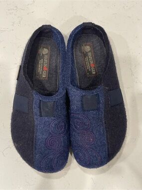 Haflinger Grizzly Magic Swirl Wool Blue Slip On Clog Shoe Womens Size 37